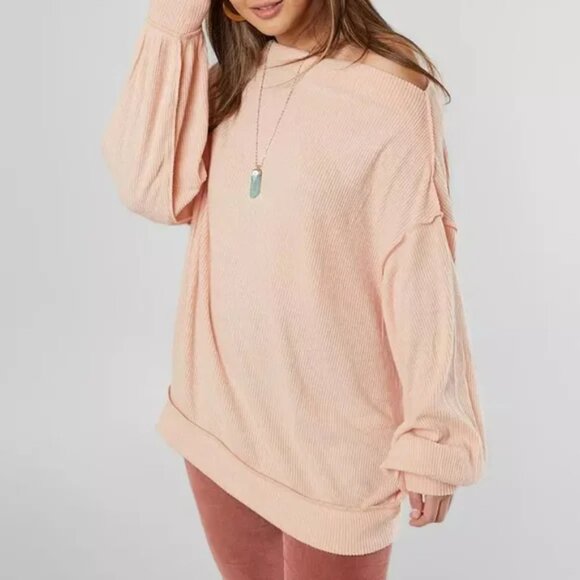 NWT Free People Women's Main Squeeze Brushed Hacci Top Pink Size M $80 L325 - Picture 1 of 4